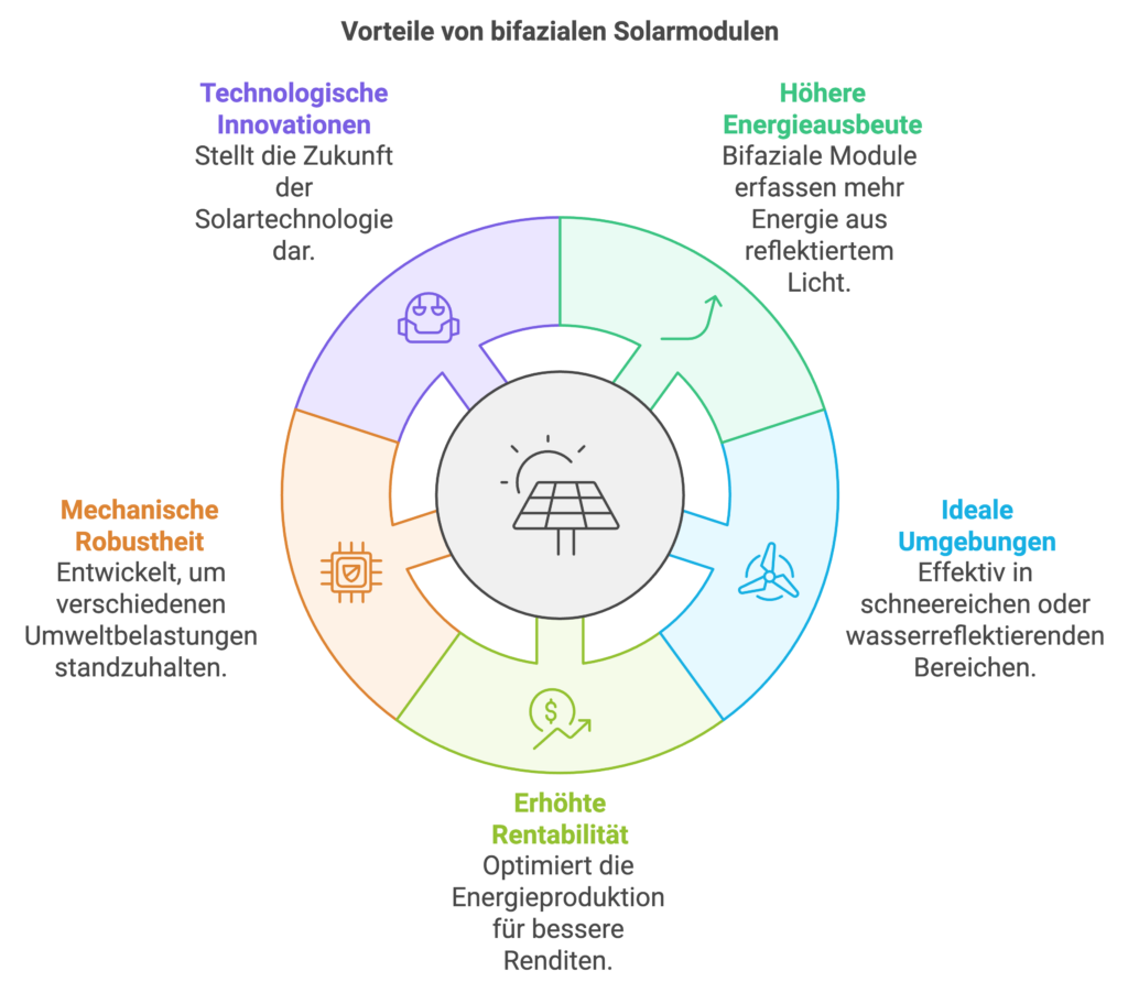 Bildliche Darstellung der Vorteile von bifazialen Solarmodulen