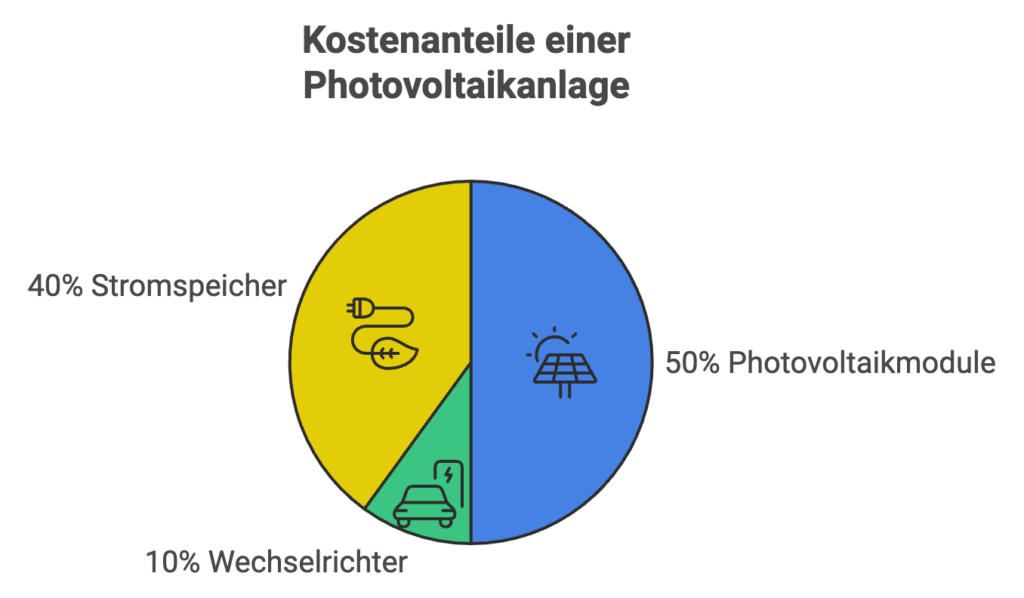 Ein Kreisdiagramm, welche die Kostenanteile einer PV-Anlage aufschlüsselt