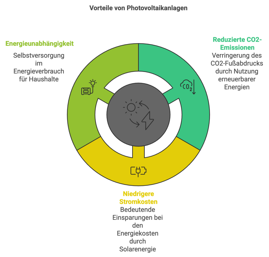 Vorteile einer Photovoltaikanlage sind unter anderem Energieunabhängigkeit, Reduzierte CO2-Emmissionen sowie Niedrigere Stromkosten